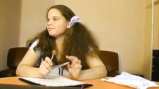 Sweet French teen fucking with two dudes after doing homework