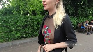 Public walk in transparent t-shirt in peak hour