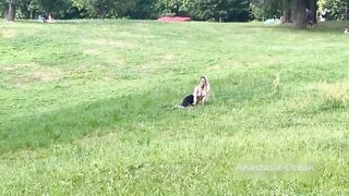 Anastasia Ocean (Emerald Ocean) in the park with bare breasts. Public