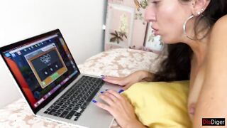 Anal Creampie - Cum in Stepsister's Ass While She Plays on the Laptop