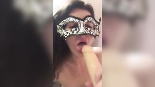 Foot fetish, footjob in stockings. Russian girl masturbates her shaved wet pussy with a dildo. Anal fingering