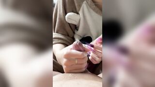 Asian Stepsister strokes stepbrother's throbbing cock